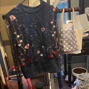 Floral Embroidered Navy Sweatshirt